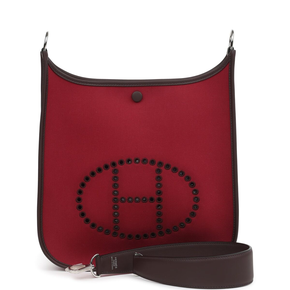 Hermes Neo Evelyne PM Rubis Officier Canvas and Rouge Sellier Swift PHW