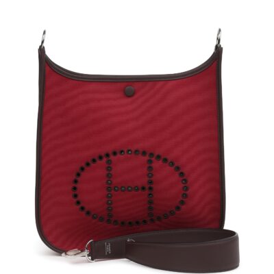 Hermes Neo Evelyne PM Rubis Officier Canvas and Rouge Sellier Swift PHW