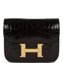 Hermes Constance Slim Wallet Shiny Black Alligator GHW