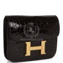 Hermes Constance Slim Wallet Shiny Black Alligator GHW