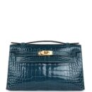 Hermes Kelly Pochette Vert Bosphore Shiny Alligator GHW