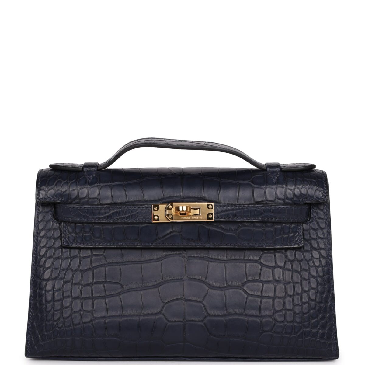 Hermes Kelly Pochette Bleu Indigo Matte Alligator GHW