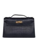 Hermes Kelly Pochette Bleu Indigo Matte Alligator GHW