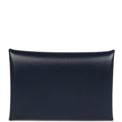 Hermes Calvi Card Holder Bleu Abysse Box PHW