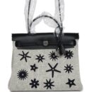 Hermes Herbag Zip 31 PM Hobnailed Black and Ecru Printed H Plume Canvas and Vache Hunter PHW