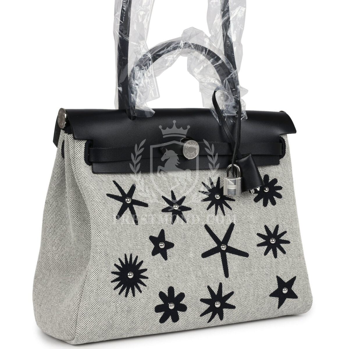 Hermes Herbag Zip 31 PM Hobnailed Black and Ecru Printed H Plume Canvas and Vache Hunter PHW — изображение 2