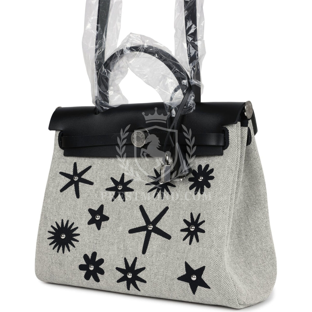 Hermes Herbag Zip 31 PM Hobnailed Black and Ecru Printed H Plume Canvas and Vache Hunter PHW — изображение 5