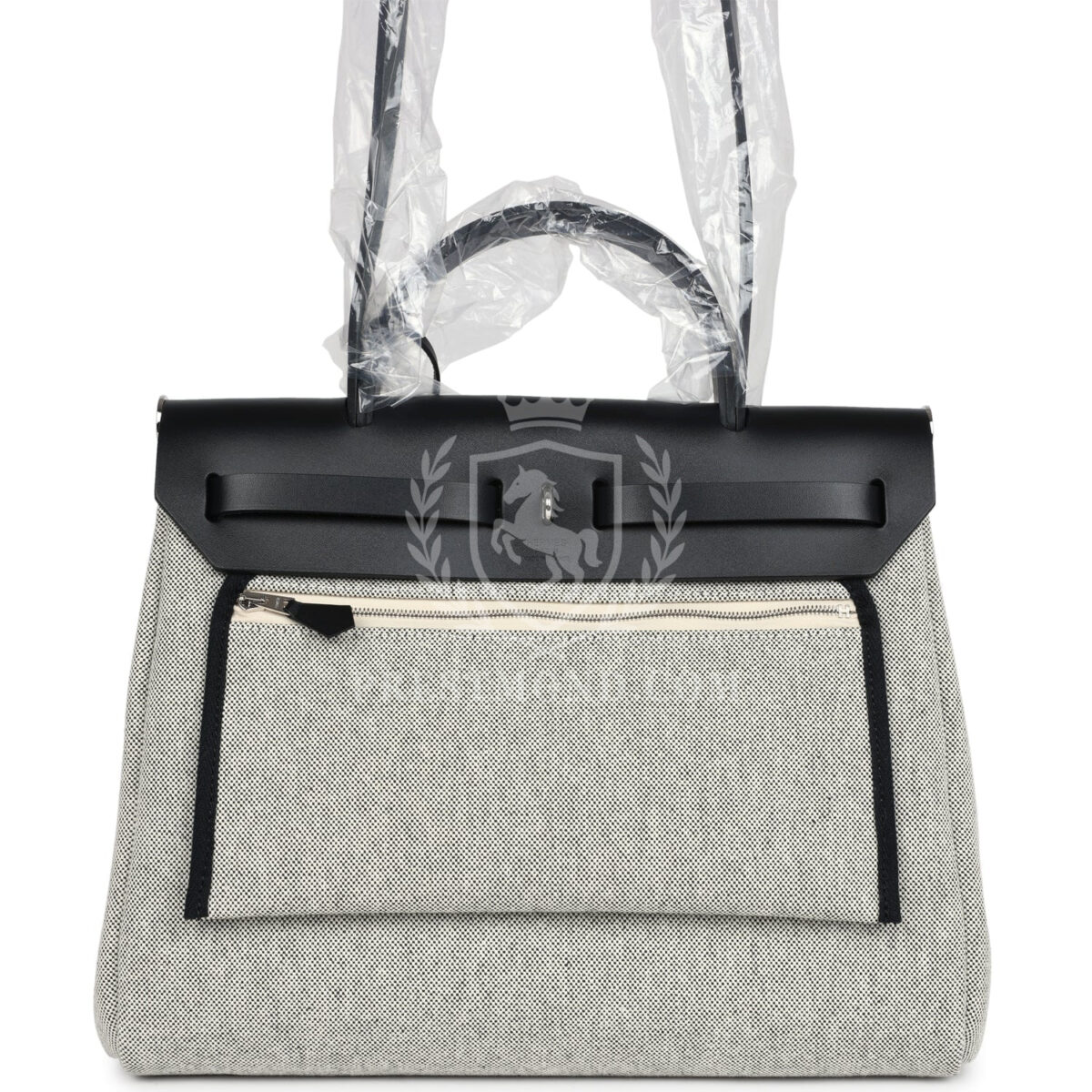 Hermes Herbag Zip 31 PM Hobnailed Black and Ecru Printed H Plume Canvas and Vache Hunter PHW — изображение 4