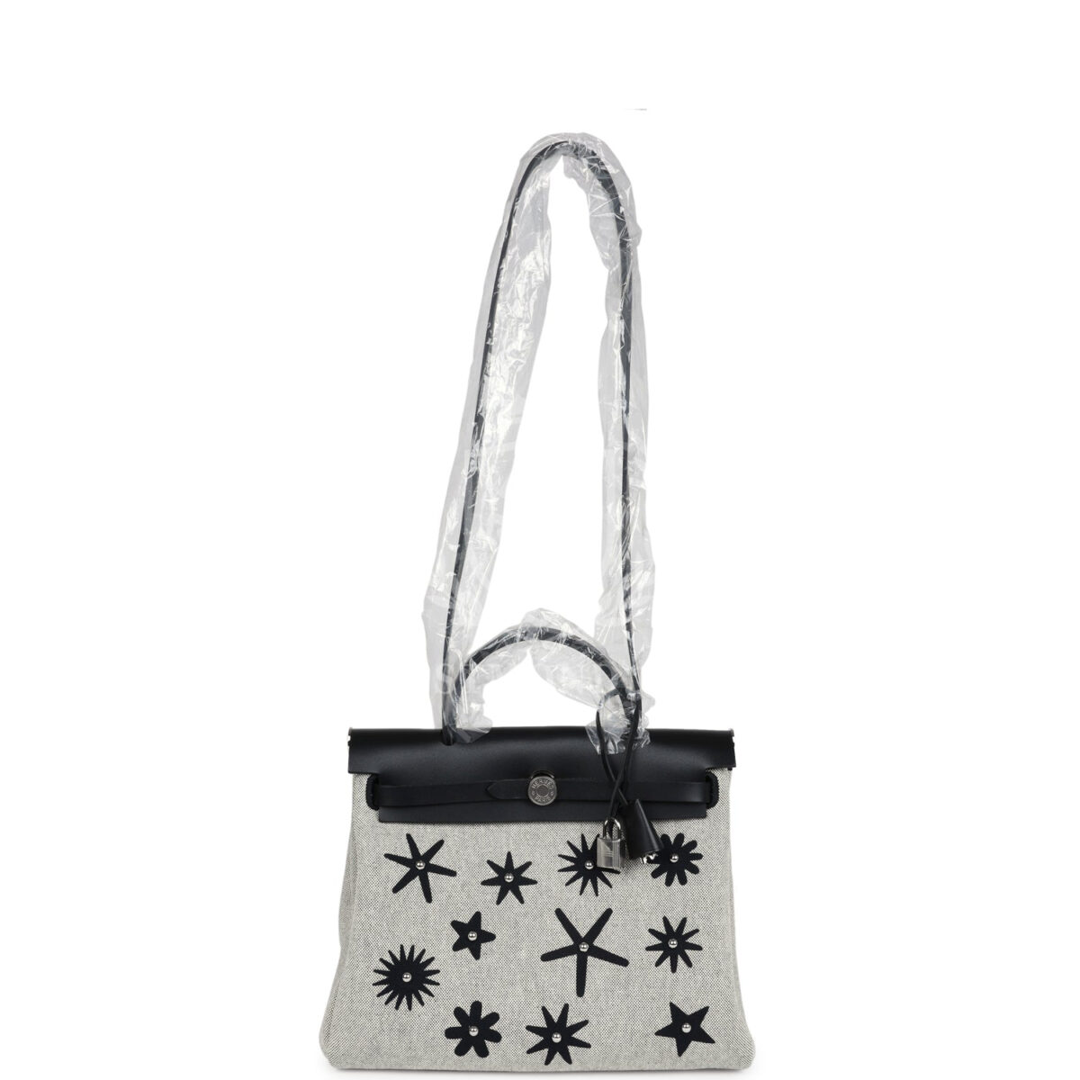 Hermes Herbag Zip 31 PM Hobnailed Black and Ecru Printed H Plume Canvas and Vache Hunter PHW — изображение 8