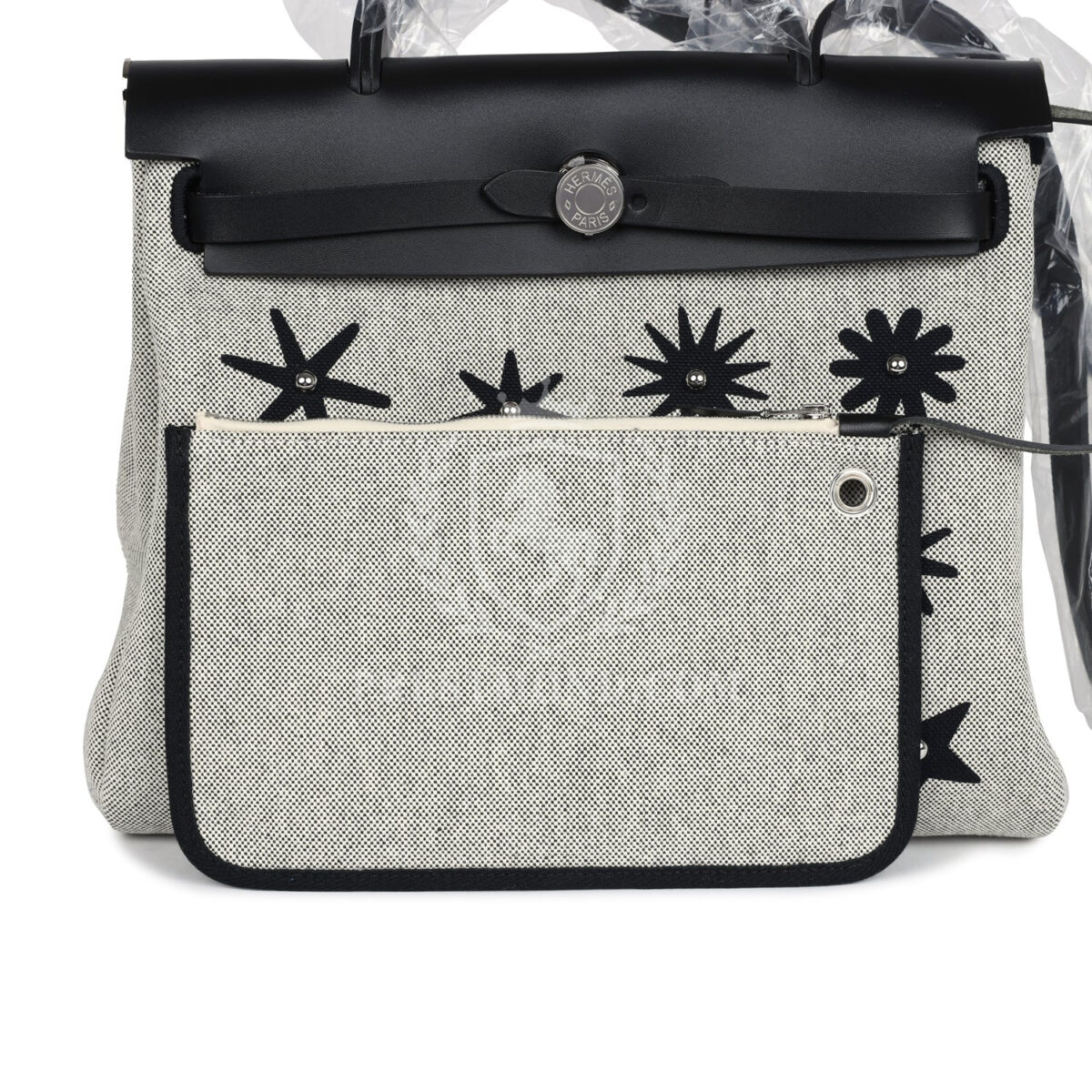 Hermes Herbag Zip 31 PM Hobnailed Black and Ecru Printed H Plume Canvas and Vache Hunter PHW — изображение 7