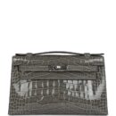 Hermes Kelly Pochette Gris Ciment Shiny Alligator PHW
