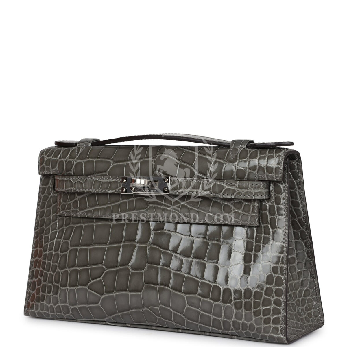 Hermes Kelly Pochette Gris Ciment Shiny Alligator PHW — изображение 5