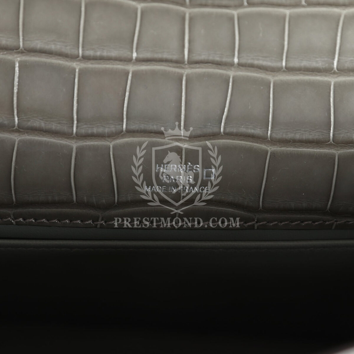 Hermes Kelly Pochette Gris Ciment Shiny Alligator PHW — изображение 7