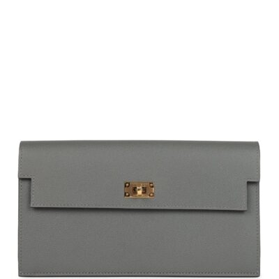 Hermes Kelly Pocket Long Wallet Gris Meyer Madame GHW
