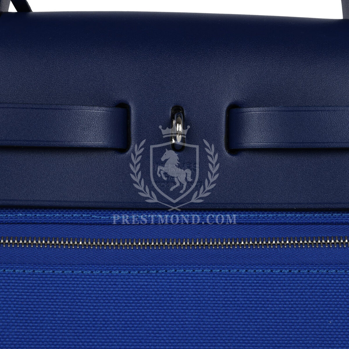 Hermes Herbag Zip PM 31 Bleu Bill Toile Militaire Canvas and Bleu Saphir Vache Hunter PHW — изображение 9