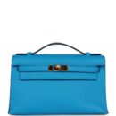 Hermes Kelly Pochette Bleu Frida Swift GHW