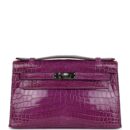 Hermes Kelly Pochette Violet Shiny Niloticus Crocodile PHW