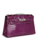 Hermes Kelly Pochette Violet Shiny Niloticus Crocodile PHW