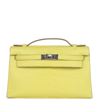 Hermes Kelly Pochette Lime Matte Alligator PHW