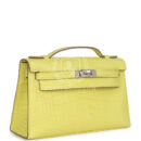 Hermes Kelly Pochette Lime Matte Alligator PHW
