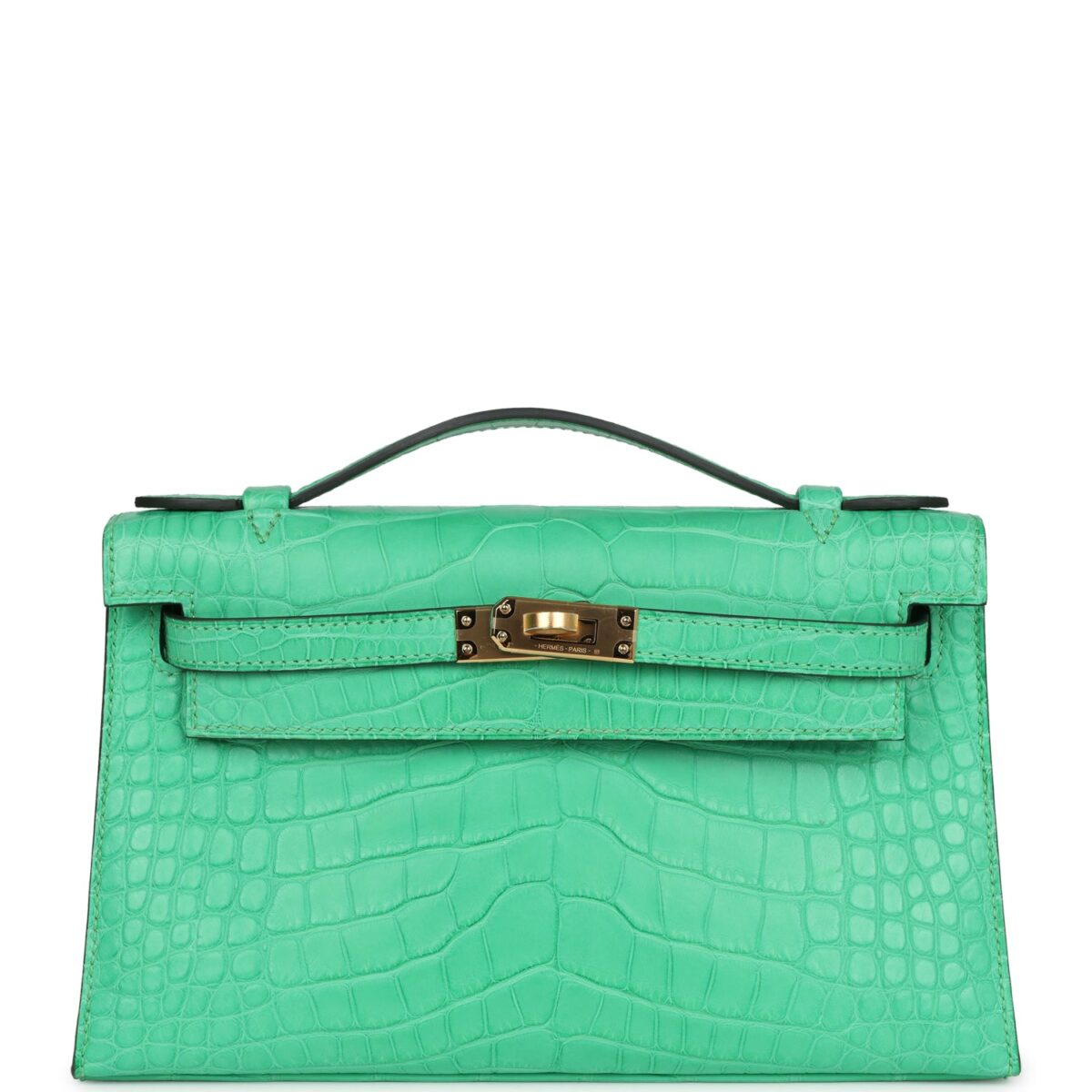 Hermes Kelly Pochette Vert Comics Matte Alligator GHW