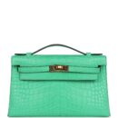 Hermes Kelly Pochette Vert Comics Matte Alligator GHW