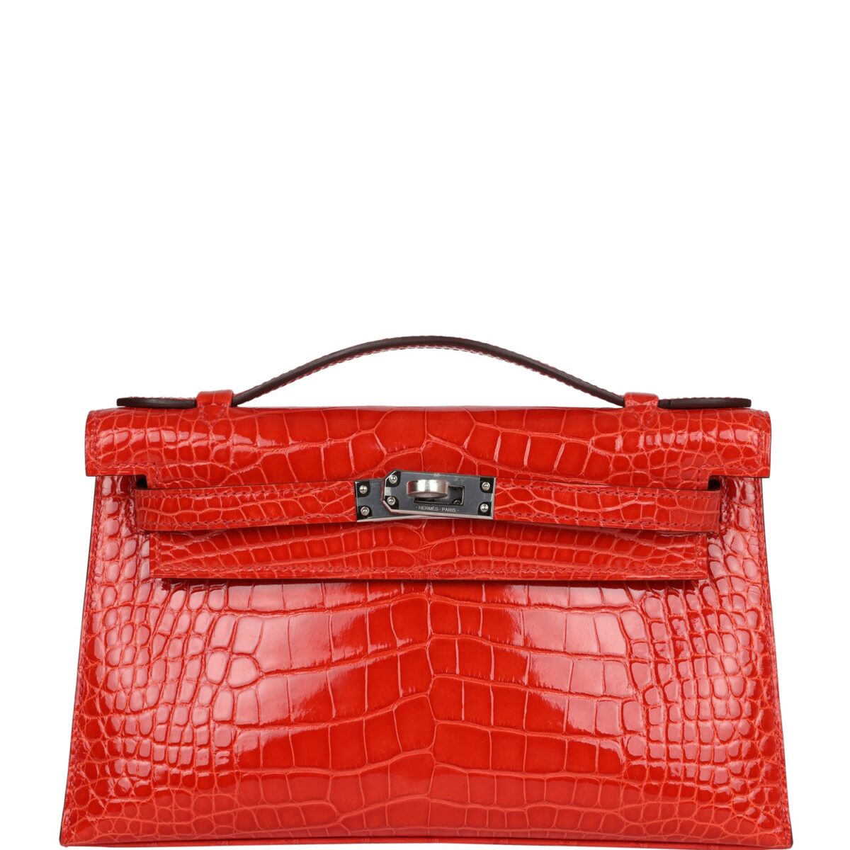 Hermes Kelly Pochette Orange Poppy Shiny Alligator PHW