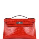 Hermes Kelly Pochette Orange Poppy Shiny Alligator PHW