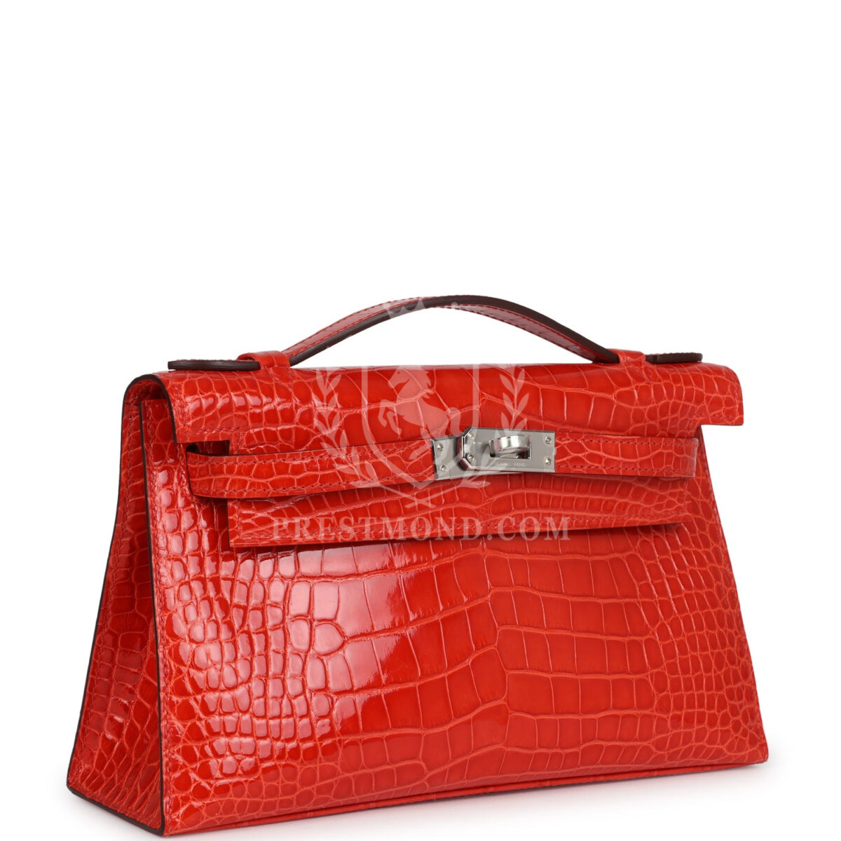 Hermes Kelly Pochette Orange Poppy Shiny Alligator PHW — изображение 2
