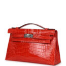 Hermes Kelly Pochette Orange Poppy Shiny Alligator PHW