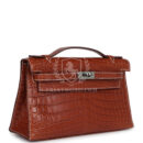 Vintage Hermes Kelly Pochette Fauve Matte Niloticus Crocodile RHW
