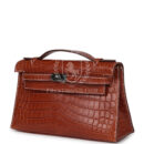 Vintage Hermes Kelly Pochette Fauve Matte Niloticus Crocodile RHW