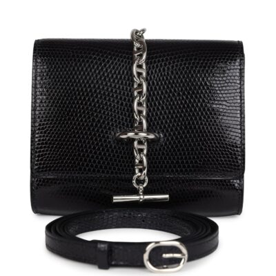 Hermes Chaine d' Ancre Wallet to Go Black Varanus Niloticus Lizard PHW
