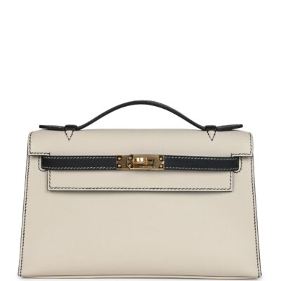 Hermes Special Order (HSS) Kelly Pochette Beton and Black Swift GHW