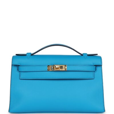 Hermes Kelly Pochette Bleu Frida Swift GHW