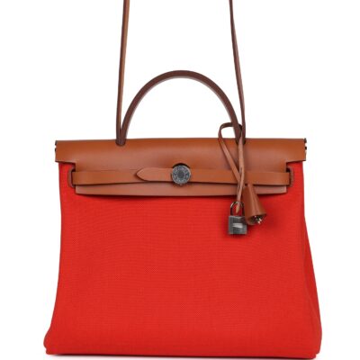 Hermes Herbag Zip PM 31 Capucine Toile Militaire & Fauve Vache Hunter PHW