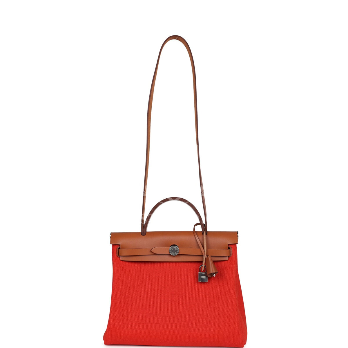 Hermes Herbag Zip PM 31 Capucine Toile Militaire & Fauve Vache Hunter PHW — изображение 7