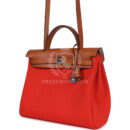 Hermes Herbag Zip PM 31 Capucine Toile Militaire & Fauve Vache Hunter PHW