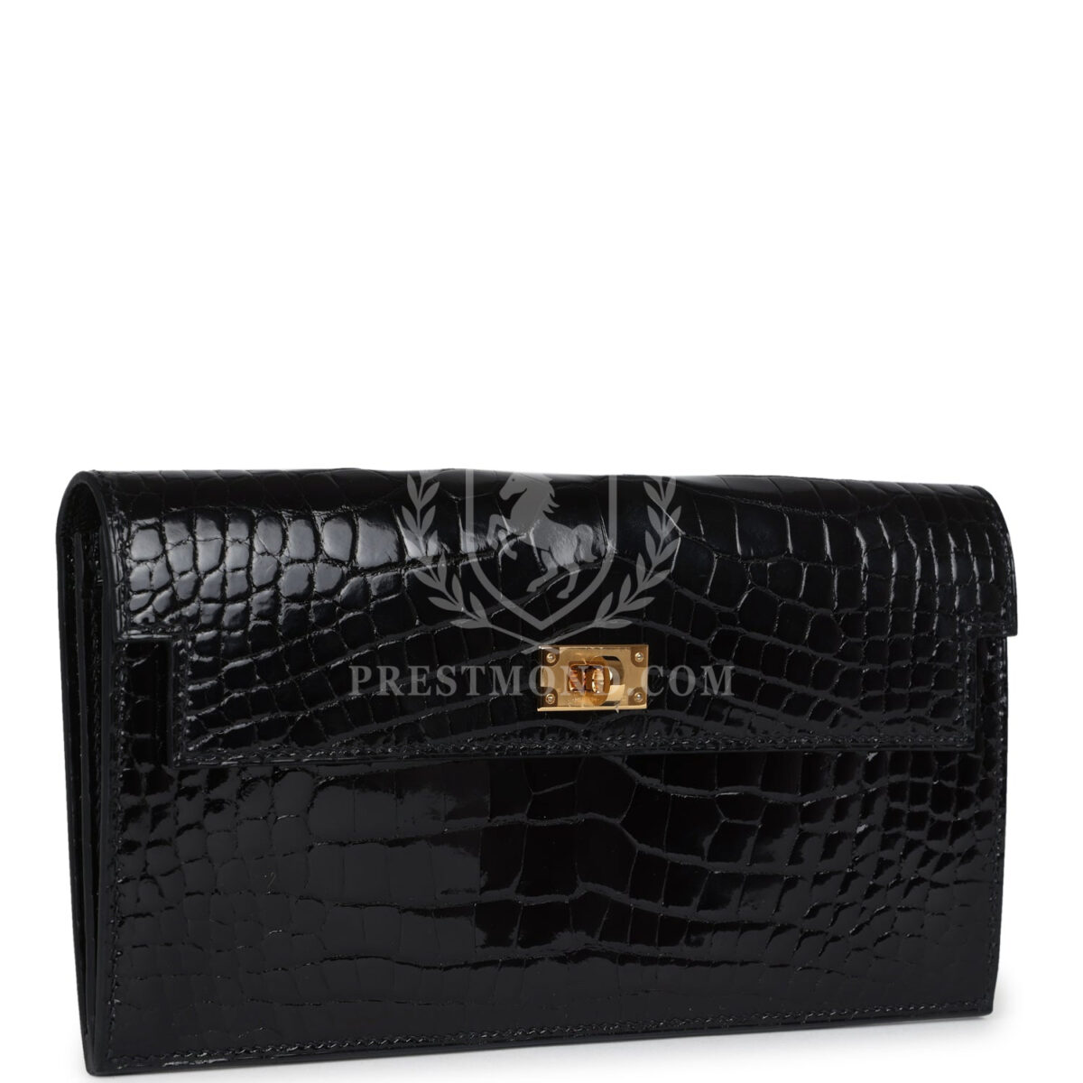 Hermes Kelly Pocket Long Wallet Black Shiny Alligator GHW — изображение 2