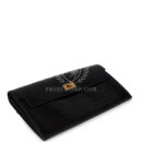 Hermes Kelly Pocket Long Wallet Black Shiny Alligator GHW