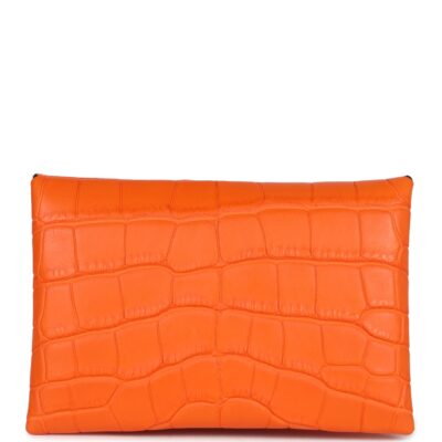 Hermes Calvi Card Holder Orange Minium Matte Alligator Mississipiensis PHW
