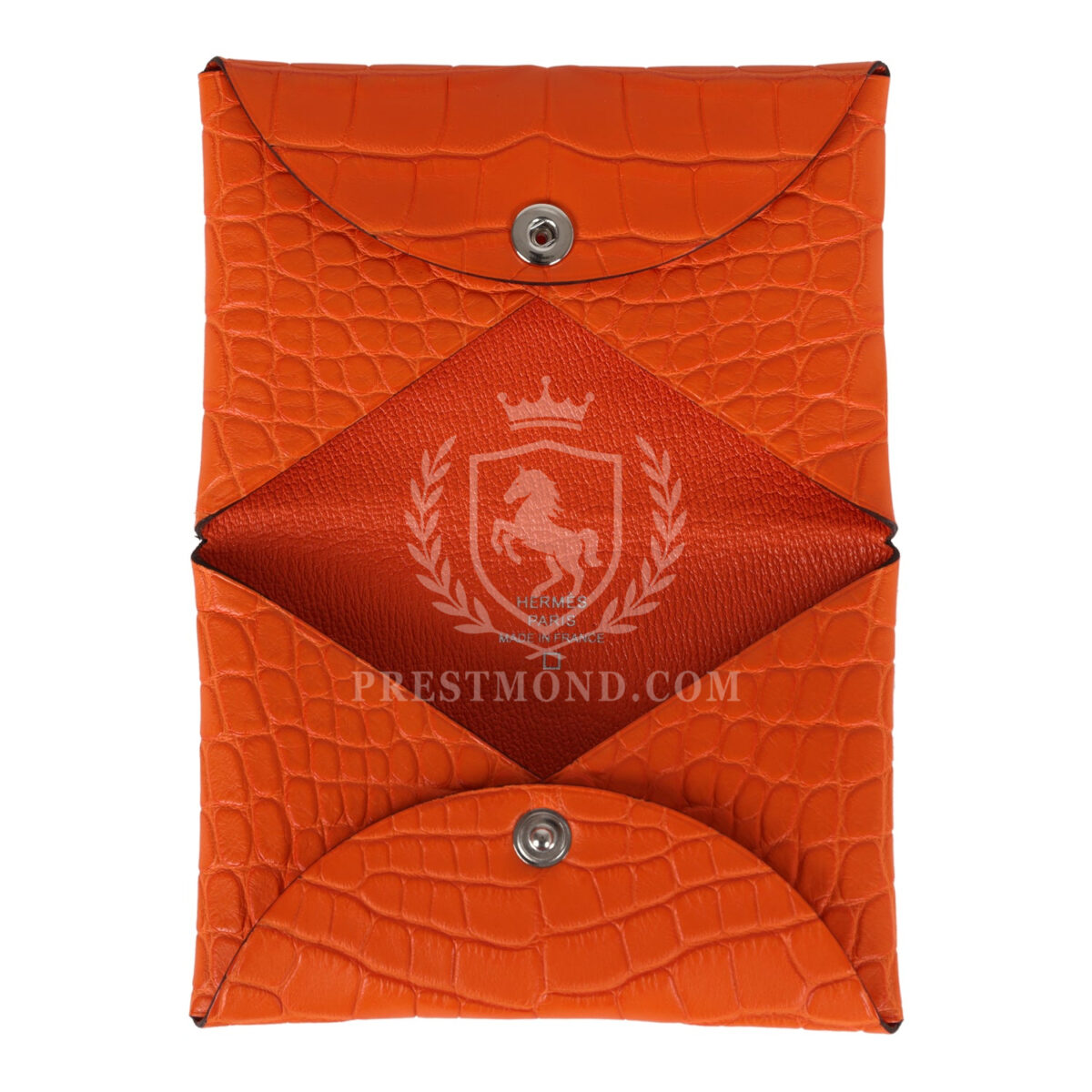Hermes Calvi Card Holder Orange Minium Matte Alligator Mississipiensis PHW — изображение 6