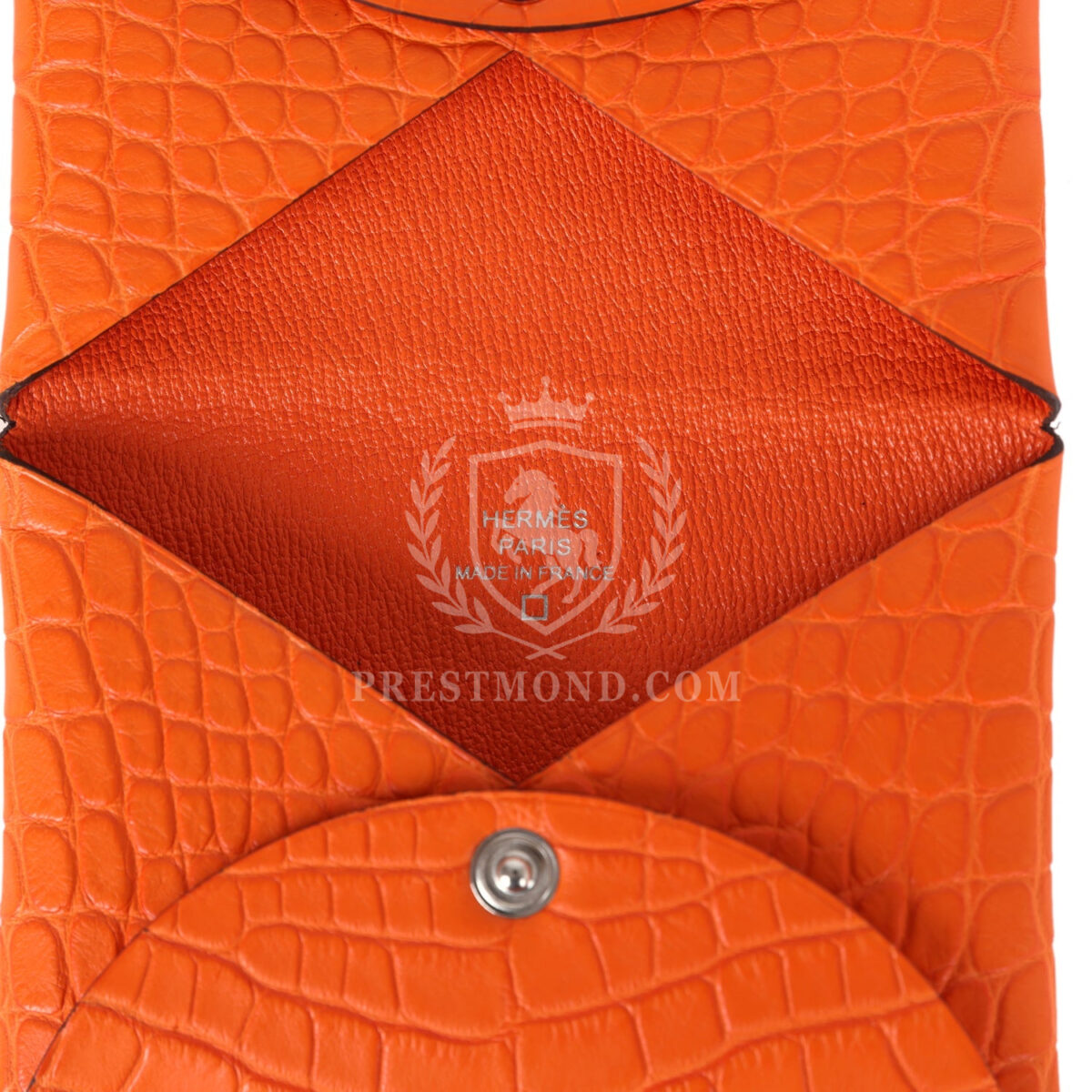 Hermes Calvi Card Holder Orange Minium Matte Alligator Mississipiensis PHW — изображение 7