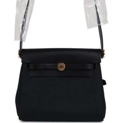 Hermes Herbag Zip 20 Mini Black Toile Militaire Canvas and Black Vache Hunter GHW