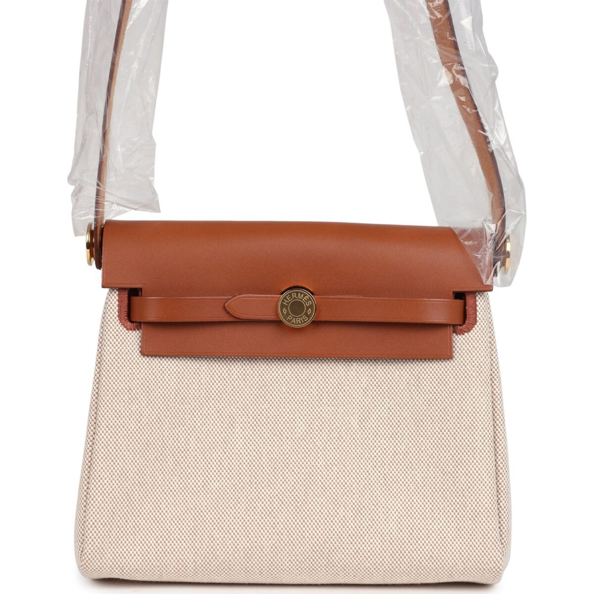 Hermes Herbag Zip 20 Mini Ecru and Beige Toile H Canvas and Fauve Vache Hunter GHW