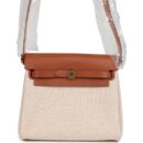 Hermes Herbag Zip 20 Mini Ecru and Beige Toile H Canvas and Fauve Vache Hunter GHW