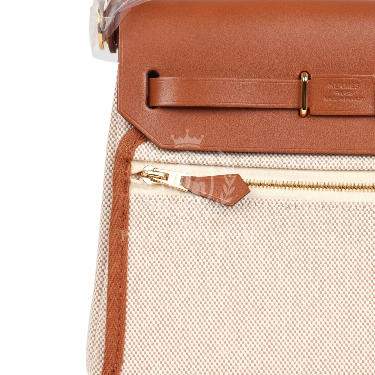 Hermes Herbag Zip 20 Mini Ecru and Beige Toile H Canvas and Fauve Vache Hunter GHW — изображение 7