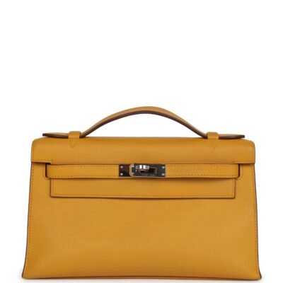 Hermes Kelly Pochette Jaune Ambre Swift PHW