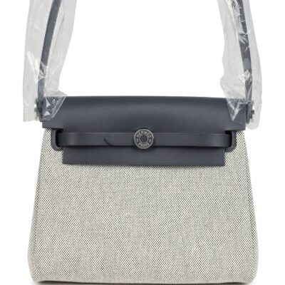 Hermes Herbag Zip 20 Mini Ecru and Ardoise Toile H Canvas and Ardoise Vache Hunter PHW