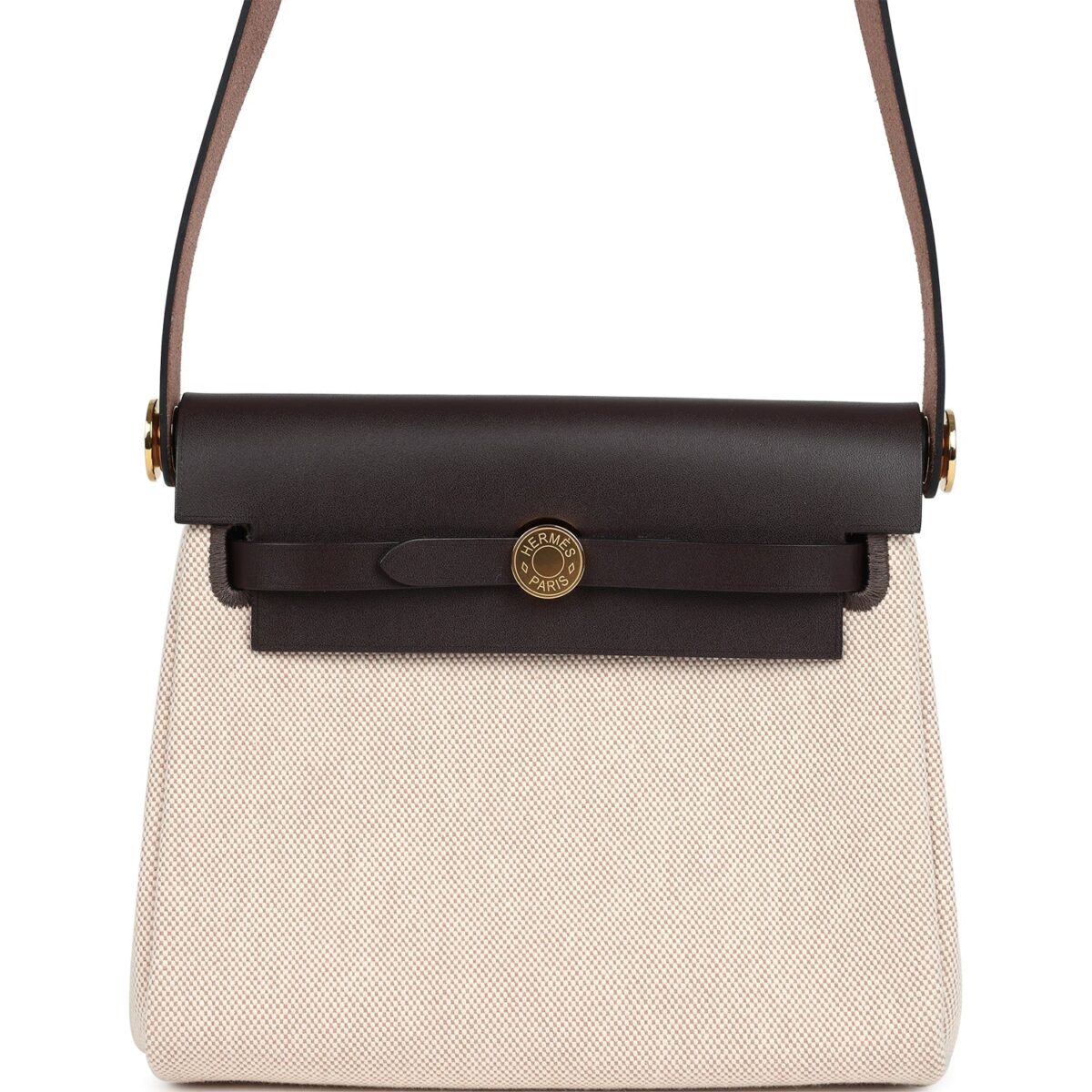Hermes Herbag Zip 20 Mini Ecru and Beige Toile H Canvas and Ebene Vache Hunter GHW